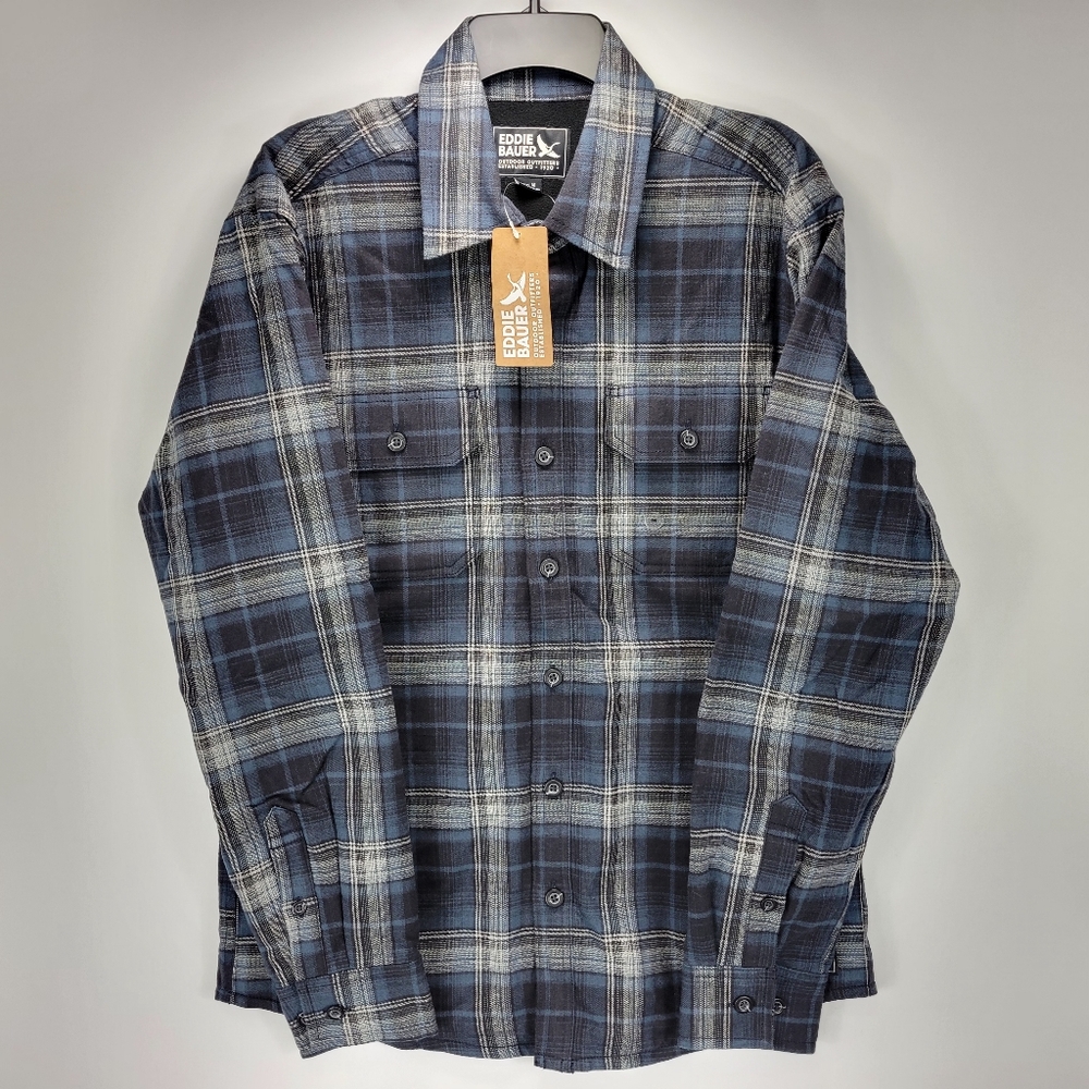 Eddie Bauer Fleece Lined Heavy Flannel Overshirt Jacket Mens Medium M Outdoor